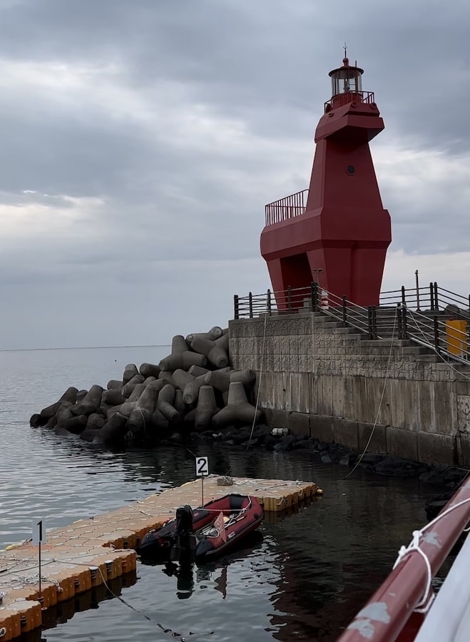 Large Red Horse Lighthouse in Jeju Island
